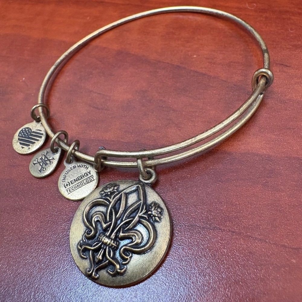 Alex and Ani Fleur De Lis Charm Expandable Bangle Gold Tone